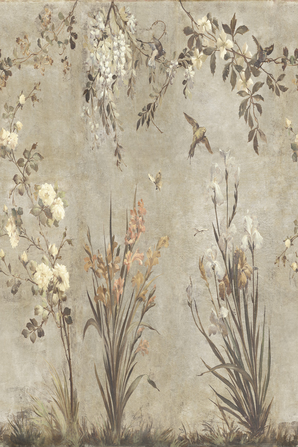 Nicola mural in Beige, flat pattern