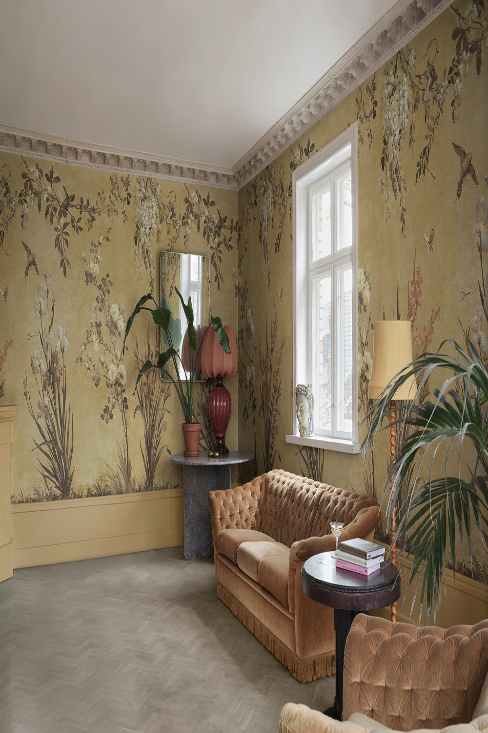 Nicola mural in Yellow in a room setting