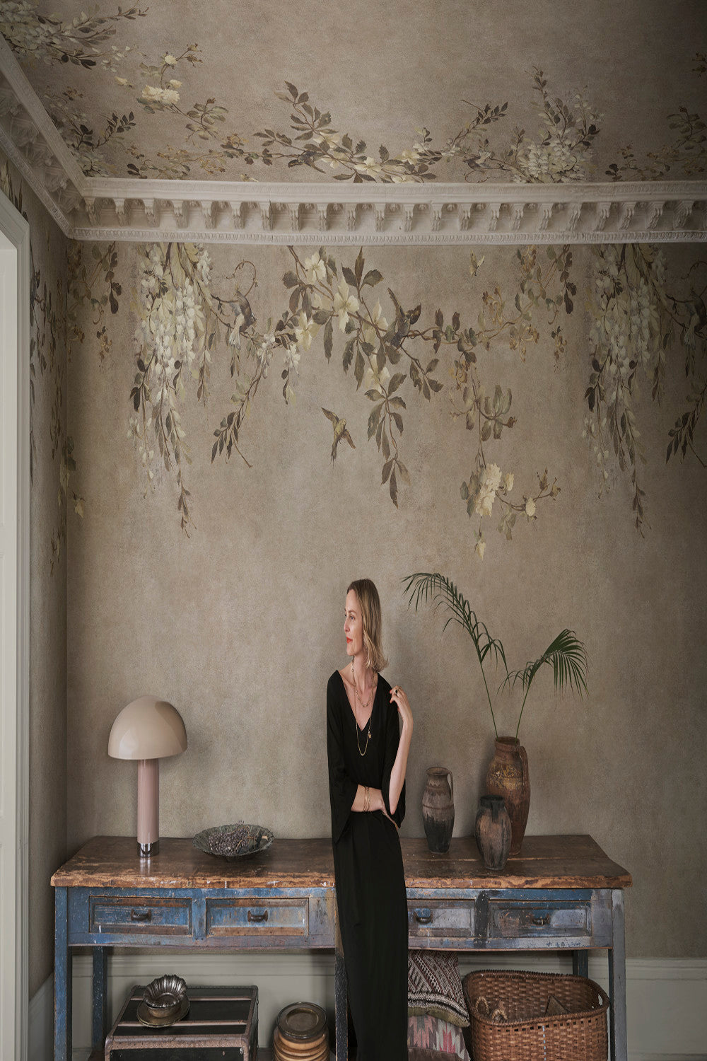 Luca Rectangle mural in Beige in a room setting
