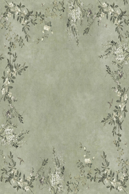 Luca Square mural in Sage Green, flat pattern