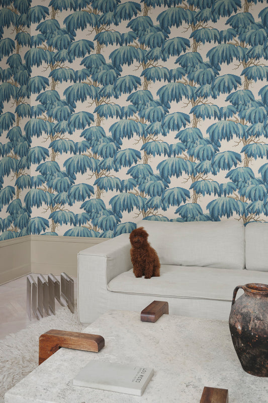 Alba wallpaper in Teal in a room setting