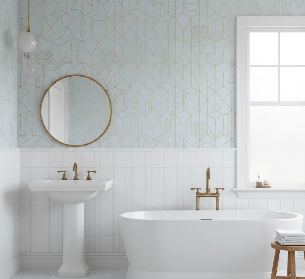 Never Ending Foil by Suzan Hijink Wallpaper - Gold Blue