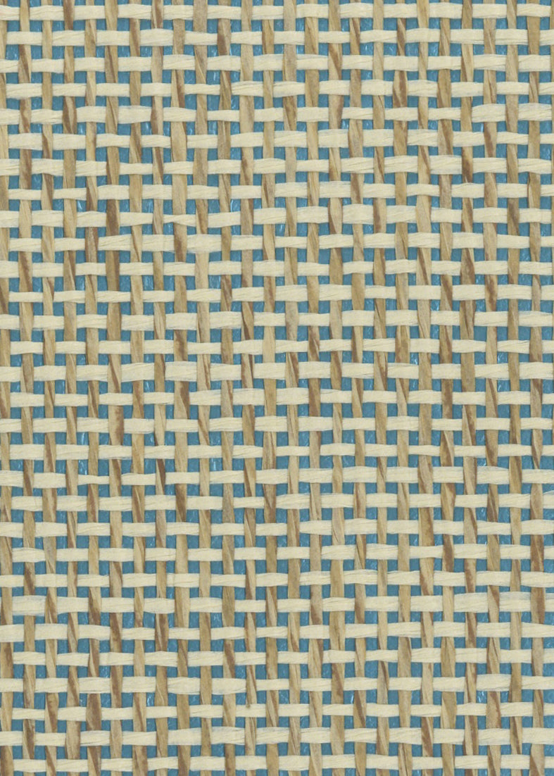 Sample - Burlap Fine Weave Grasscloth Wallpaper - Sage Blue (On Metallic Turquoise)