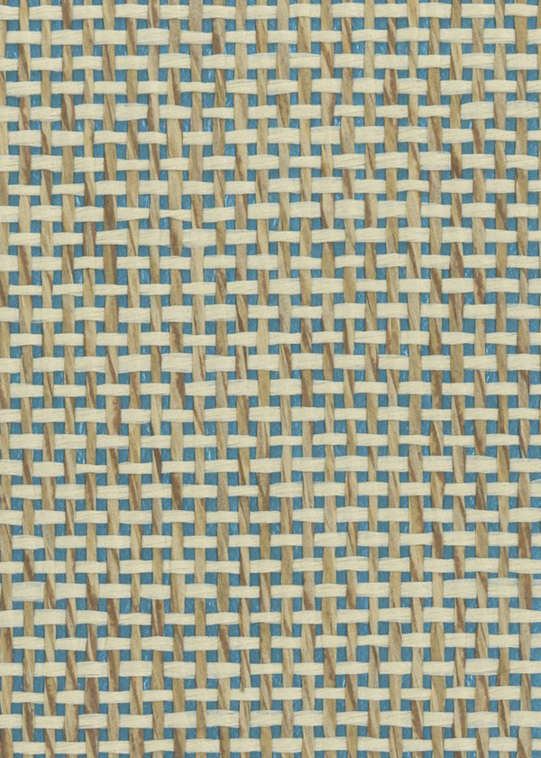 Sample - Burlap Fine Weave Grasscloth Wallpaper - Sage Blue (On Metallic Turquoise)