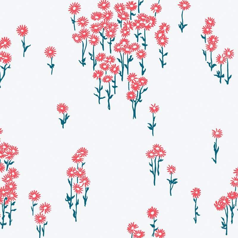 Sample – Scatter Daisy Florence Broadhurst Wallpaper - Coral Sea