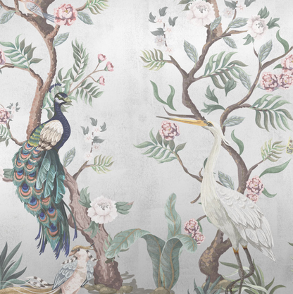 Hirosaki Chinoiserie - Custom sized wallpaper mural (per/m2) - Silver Metallic