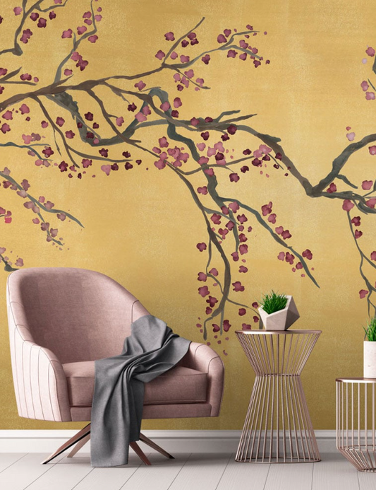 Takeda Cherry Blossom - Custom sized wallpaper mural (per/m2) - Gold