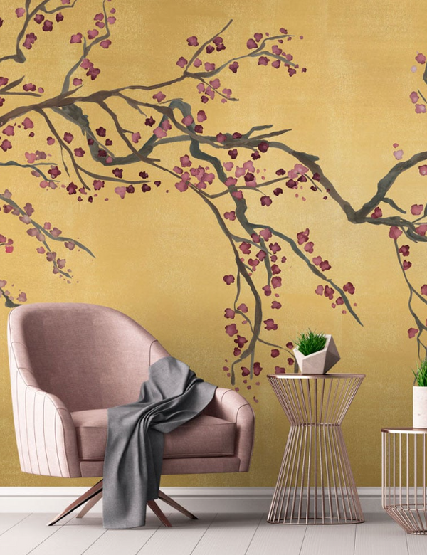 Sample - Takeda Cherry Blossom - Custom sized wallpaper mural (per/m2) - Gold