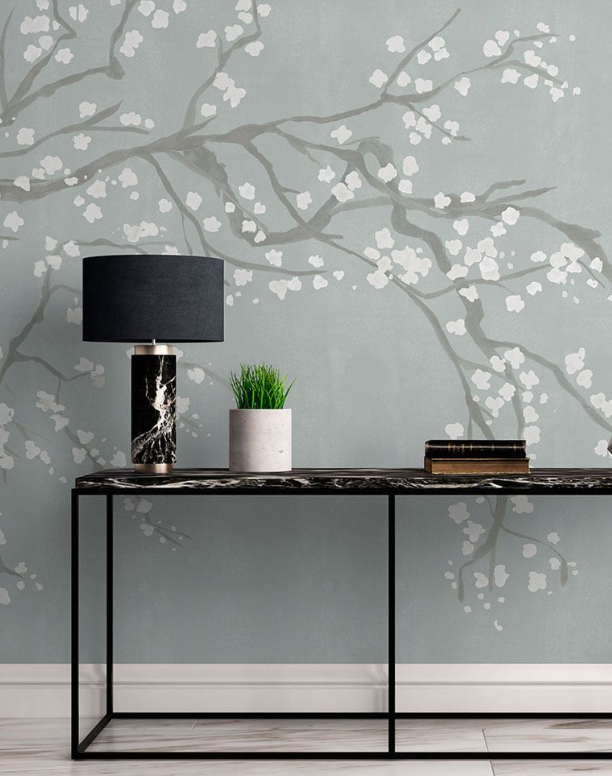 Takeda Cherry Blossom - Custom sized wallpaper mural (per/m2) - Duck Egg