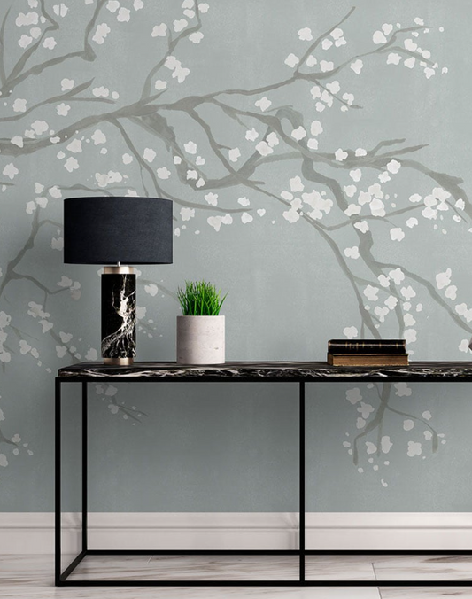 Takeda Cherry Blossom - Custom sized wallpaper mural (per/m2) - Duck Egg
