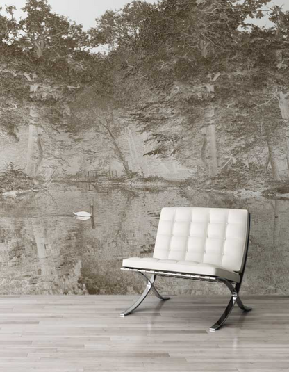 Toile De Jouy - Custom sized wallpaper mural (per/m2) - Chestnut