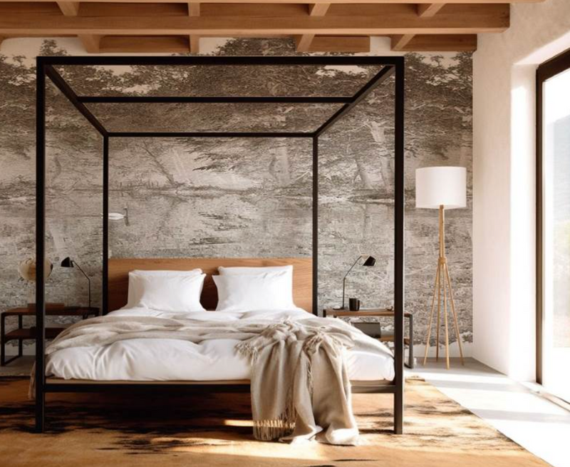 Toile De Jouy - Custom sized wallpaper mural (per/m2) - Chestnut