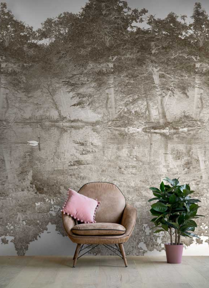 Toile De Jouy - Custom sized wallpaper mural (per/m2) - Chestnut