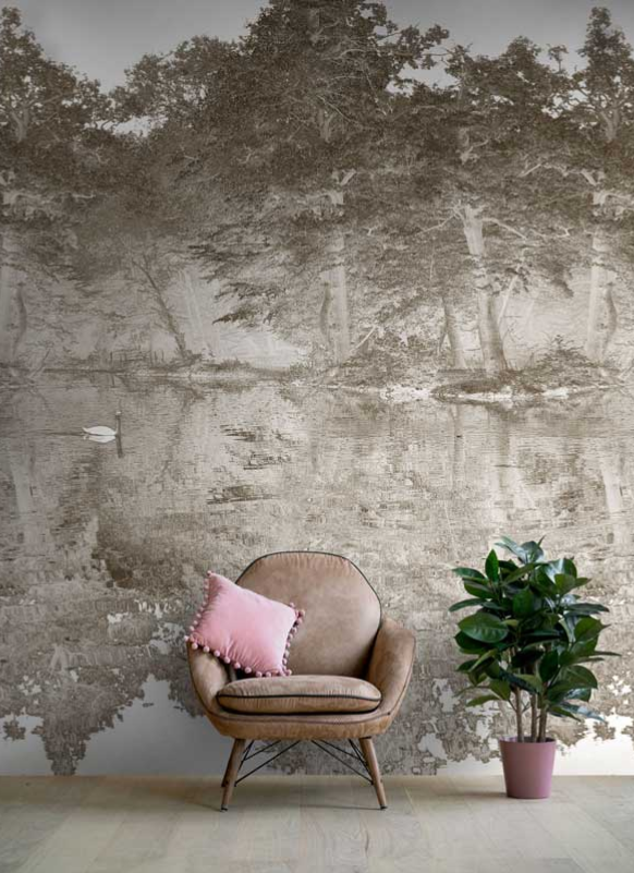 Toile De Jouy - Custom sized wallpaper mural (per/m2) - Chestnut