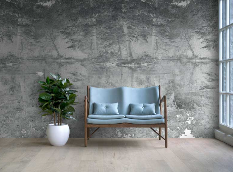 Toile De Jouy - Custom sized wallpaper mural (per/m2) - Mist Grey