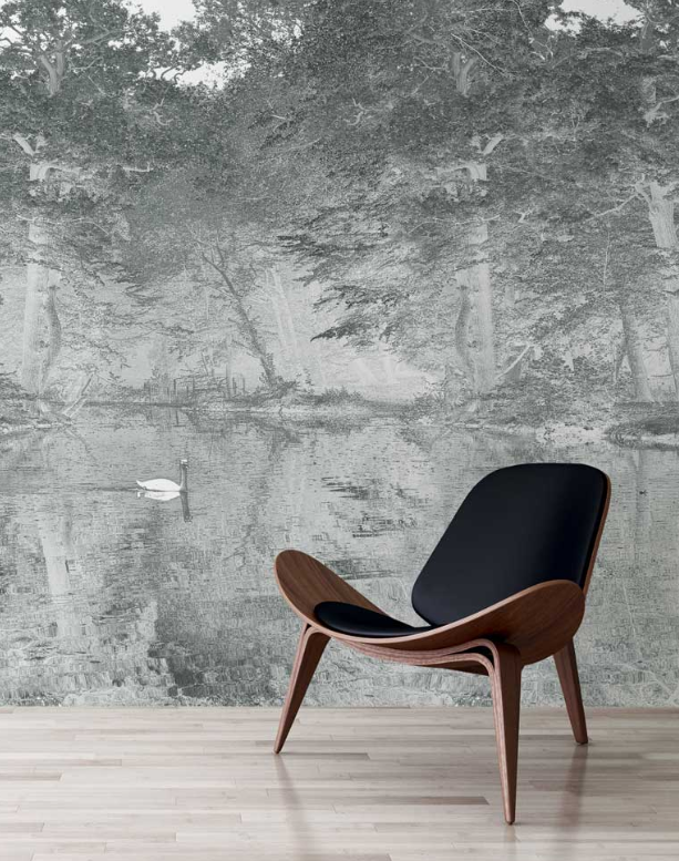 Toile De Jouy - Custom sized wallpaper mural (per/m2) - Mist Grey
