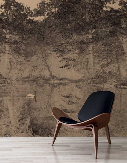 Toile De Jouy - Custom sized wallpaper mural (per/m2) - Charcoal