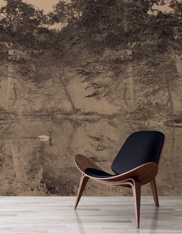 Toile De Jouy - Custom sized wallpaper mural (per/m2) - Charcoal