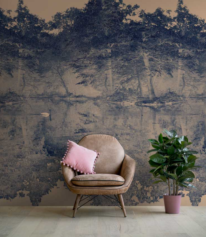 Toile De Jouy - Custom sized wallpaper mural (per/m2) - Blue