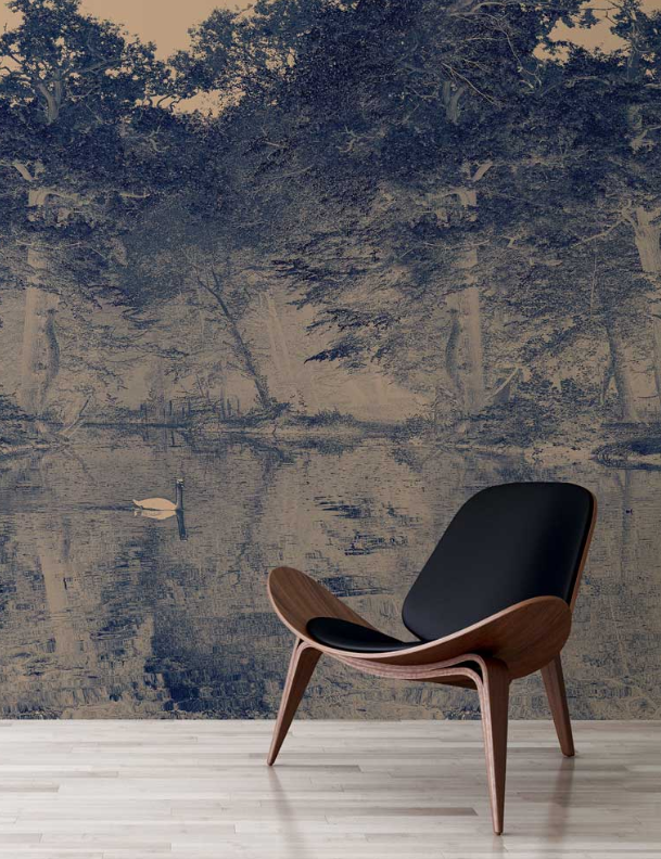 Toile De Jouy - Custom sized wallpaper mural (per/m2) - Blue