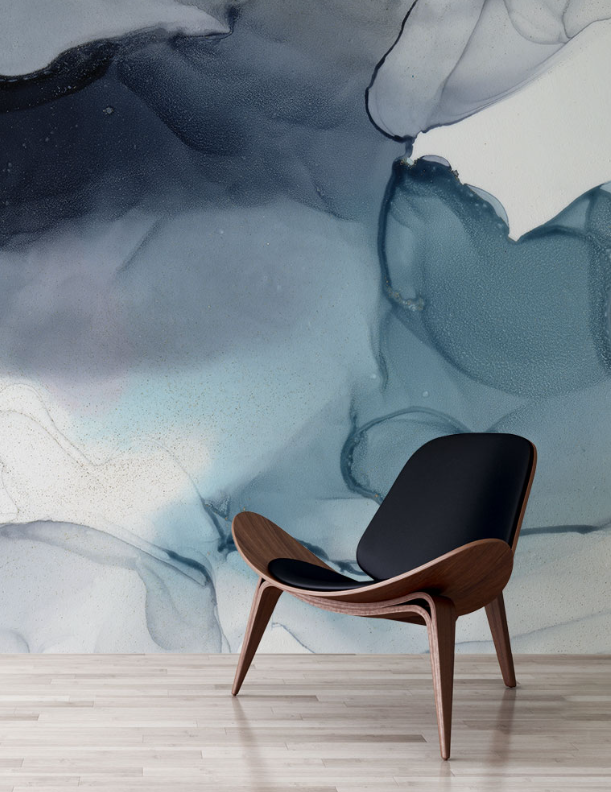 Blue & Grey Abstract - Custom sized wallpaper mural (per/m2)