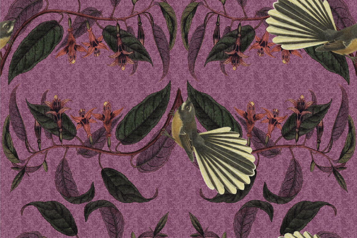 Retro Fantail NZ Inspired Wallpaper - Rose Pink