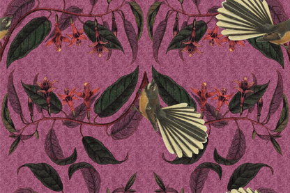 Retro Fantail NZ Inspired Wallpaper - Rose Pink