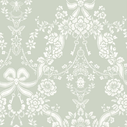 Bow Damask Wallpaper - Sage