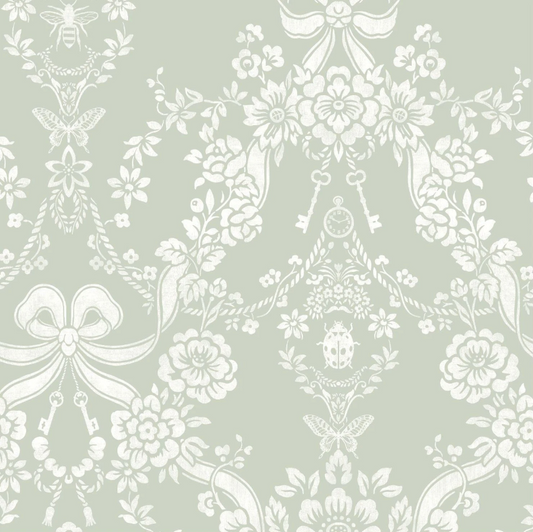 Bow Damask Wallpaper - Sage