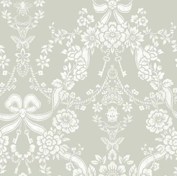 Sample - Bow Damask Wallpaper - Sage