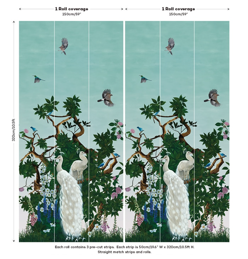 Vera's Garden - Peacock Wallpaper - Aquamarine