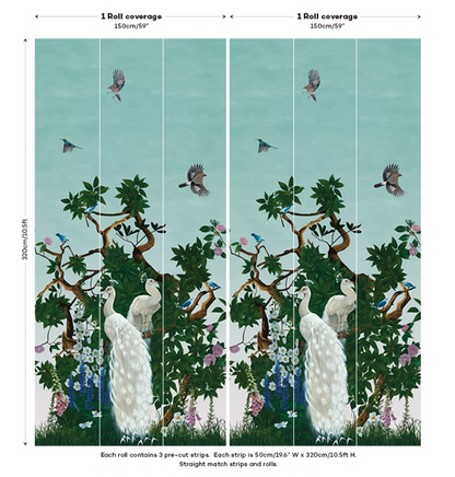 Vera's Garden - Peacock Wallpaper - Aquamarine