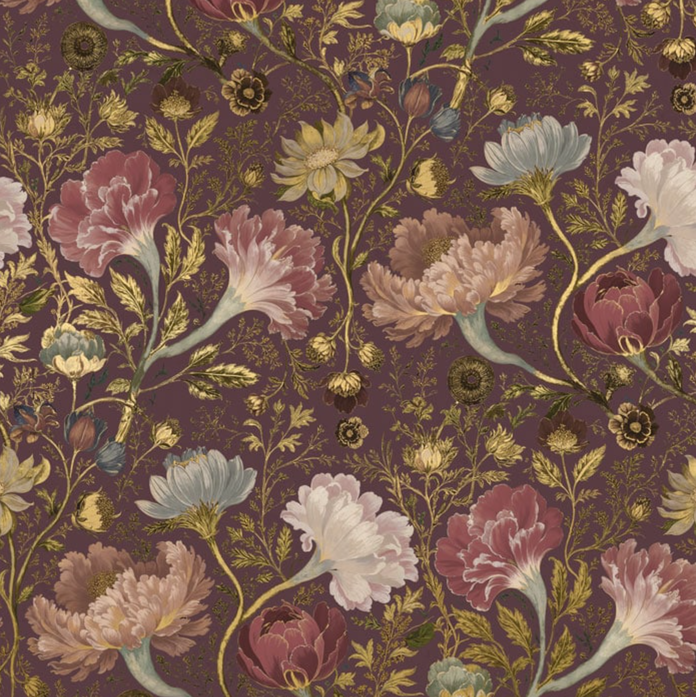 Sample - Reverie  - Floral Custom Sized Wallpaper Mural (per/m2) - Ruby Gold