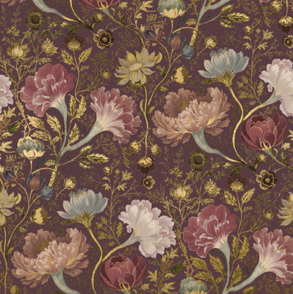 Reverie - Floral Custom Sized Wallpaper Mural (per/m2) - Ruby Gold