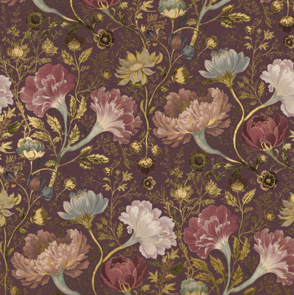 Sample - Reverie  - Floral Custom Sized Wallpaper Mural (per/m2) - Ruby Gold