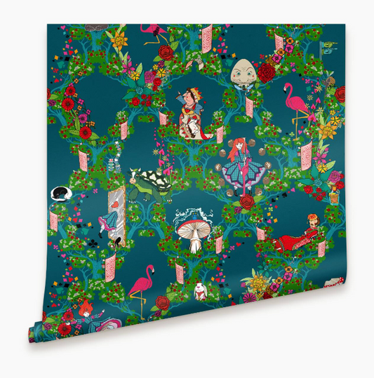 Alice in Wonderland Wallpaper - Dark Blue
