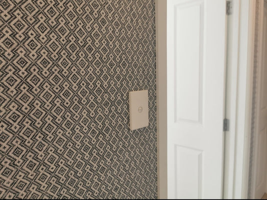 Diamond Wave - Grasscloth Wallpaper - Navy and White