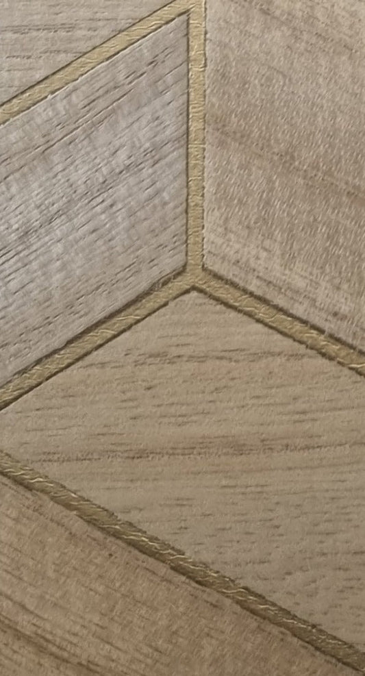 Wood Veneer Geometric Wallpaper - Natural + Gold