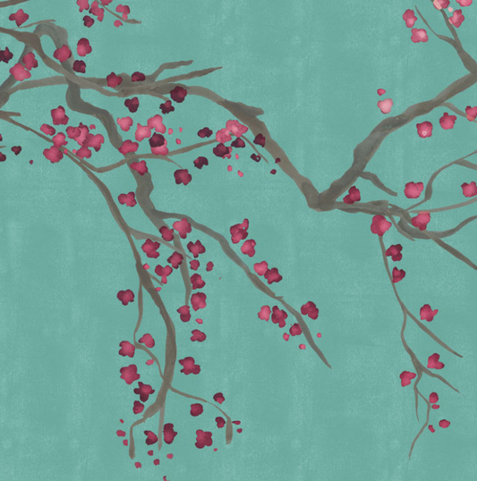 Takeda Cherry Blossom - Custom sized wallpaper mural (per/m2) - Teal