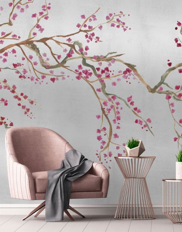 Takeda Cherry Blossom - Custom sized wallpaper mural (per/m2) - Silver