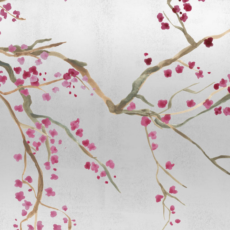 Takeda Cherry Blossom - Custom sized wallpaper mural (per/m2) - Silver