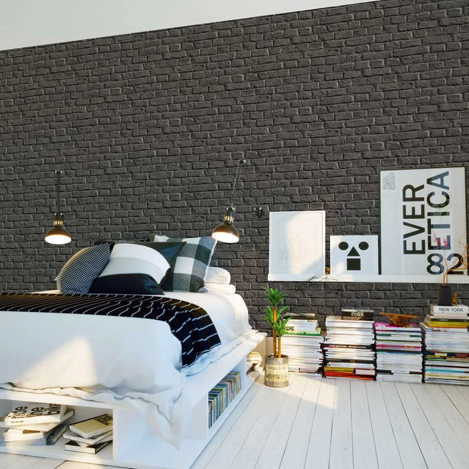Brick Wall Wallpaper - Charcoal Grey - 48 Rolls Due July 2026