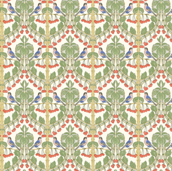 Sample - Birds & Cherries Wallpaper - Multicolored