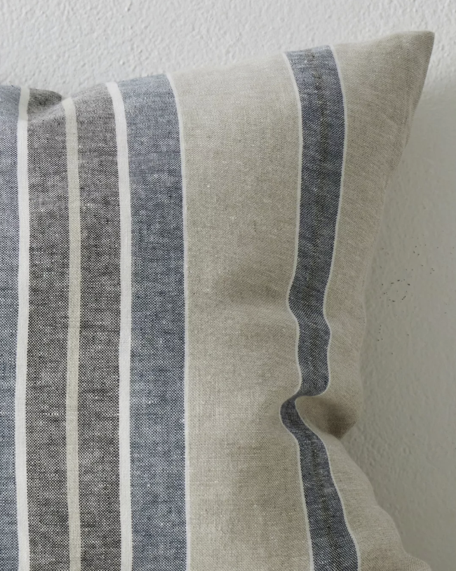 Franco Linen Stripe Cushion Cover - Denim - Discontinuing