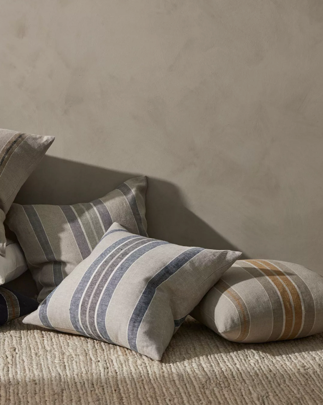 Franco Linen Stripe Cushion Cover - Denim - Discontinuing