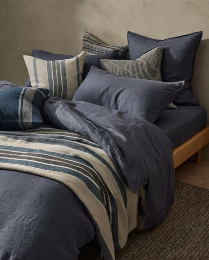 Franco Linen Stripe Cushion Cover - Denim - Discontinuing