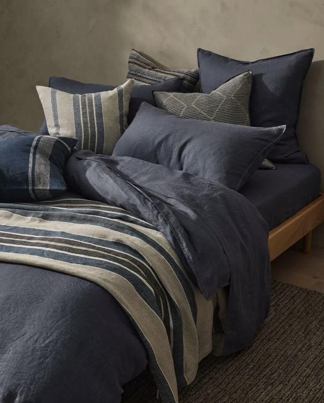 Franco Linen Stripe Cushion Cover - Denim - Discontinuing
