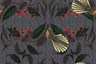 Retro Fantail NZ Inspired Wallpaper - Dark Grey