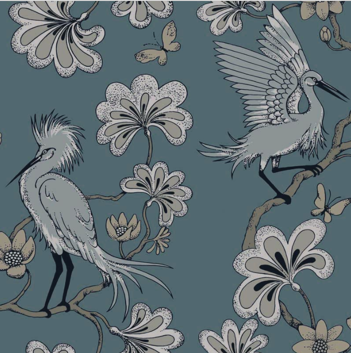 Egrets Florence Broadhurst Wallpaper - Azure
