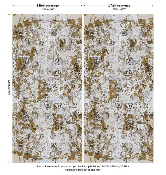 Safari Shabby Chic Wallpaper Mural - Gold